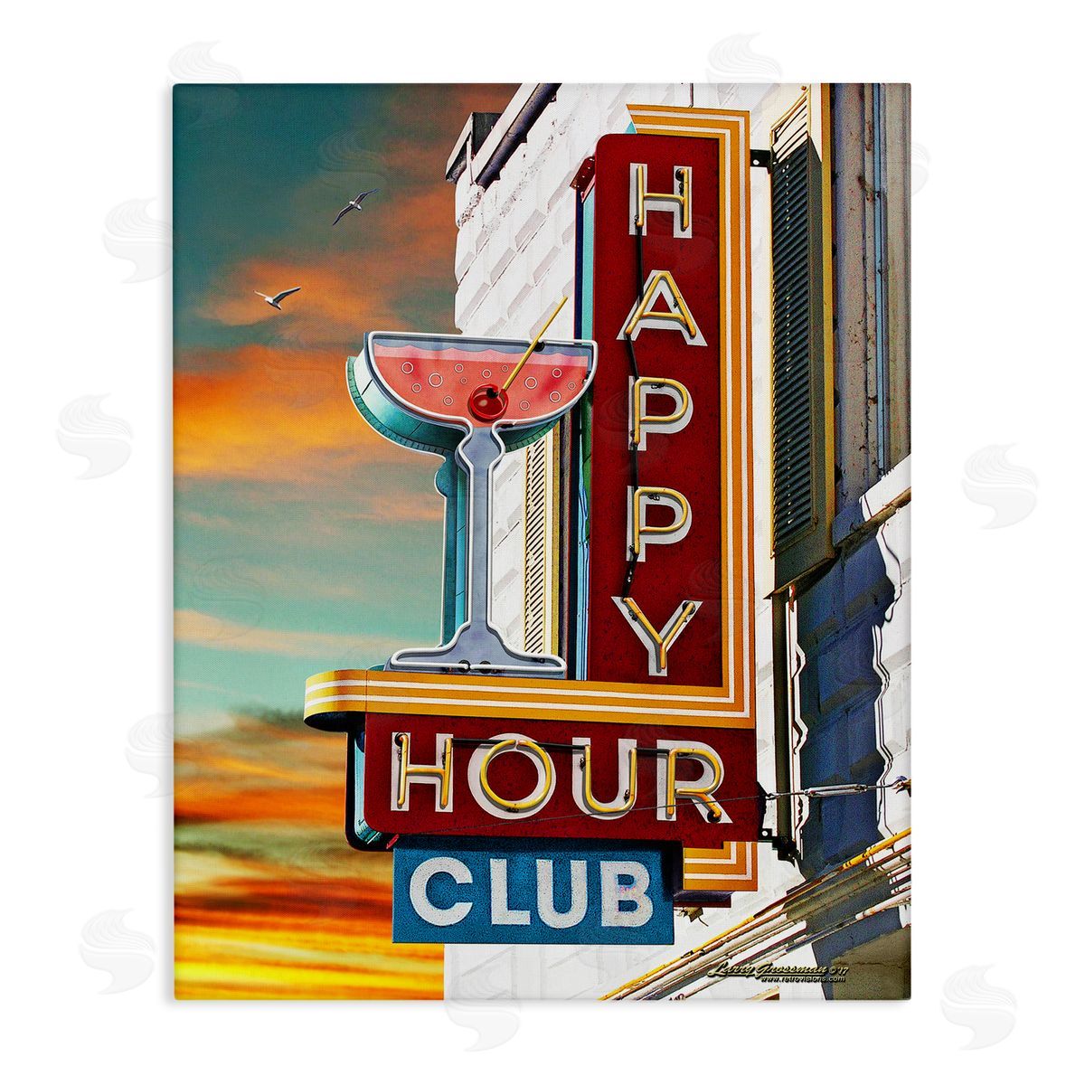 Larry Grossman Happy Hour Club Sign Canvas Wall Art