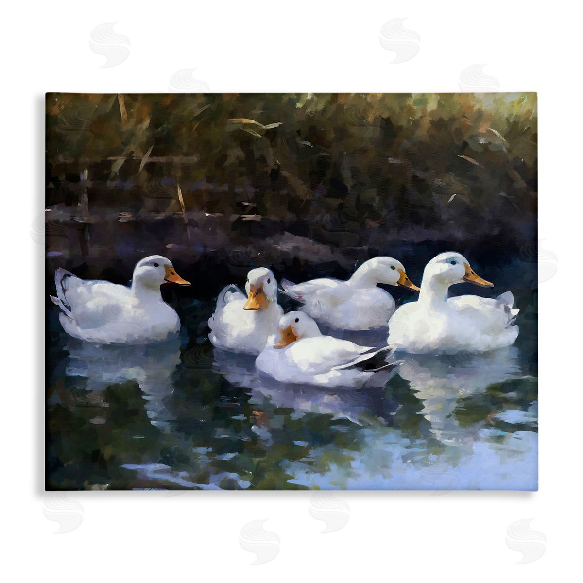 Ziwei Li Five Ducks in Pond Canvas Wall Art