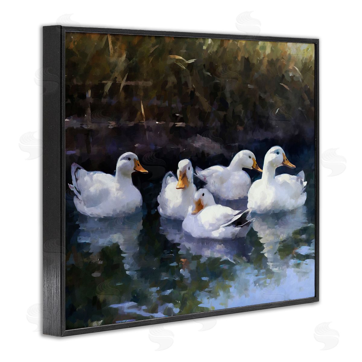 Ziwei Li Five Ducks in Pond Black Framed Giclee Wall Artside_