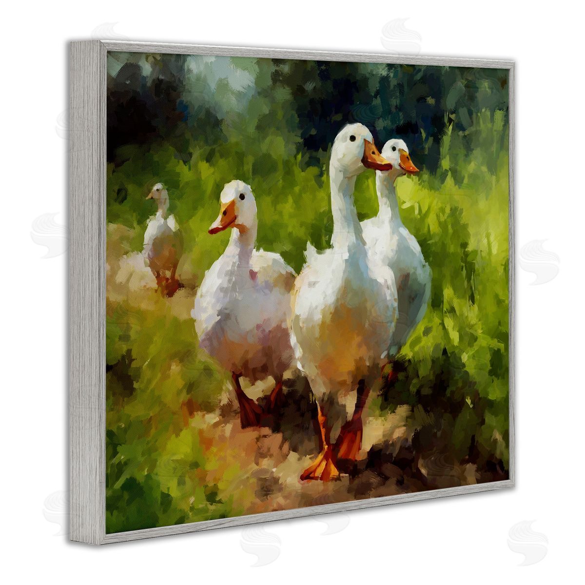 Ziwei Li Duck Family in Nature Gray Framed Giclee Wall Artside_