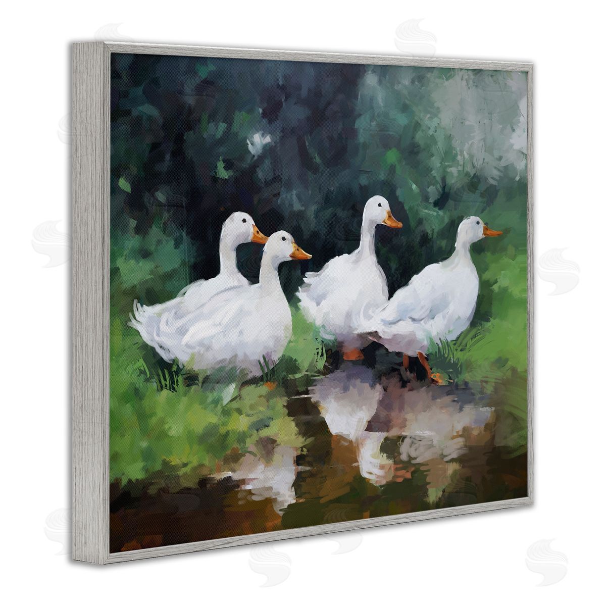 Ziwei Li White Ducks Landscape Gray Framed Giclee Wall Artside_