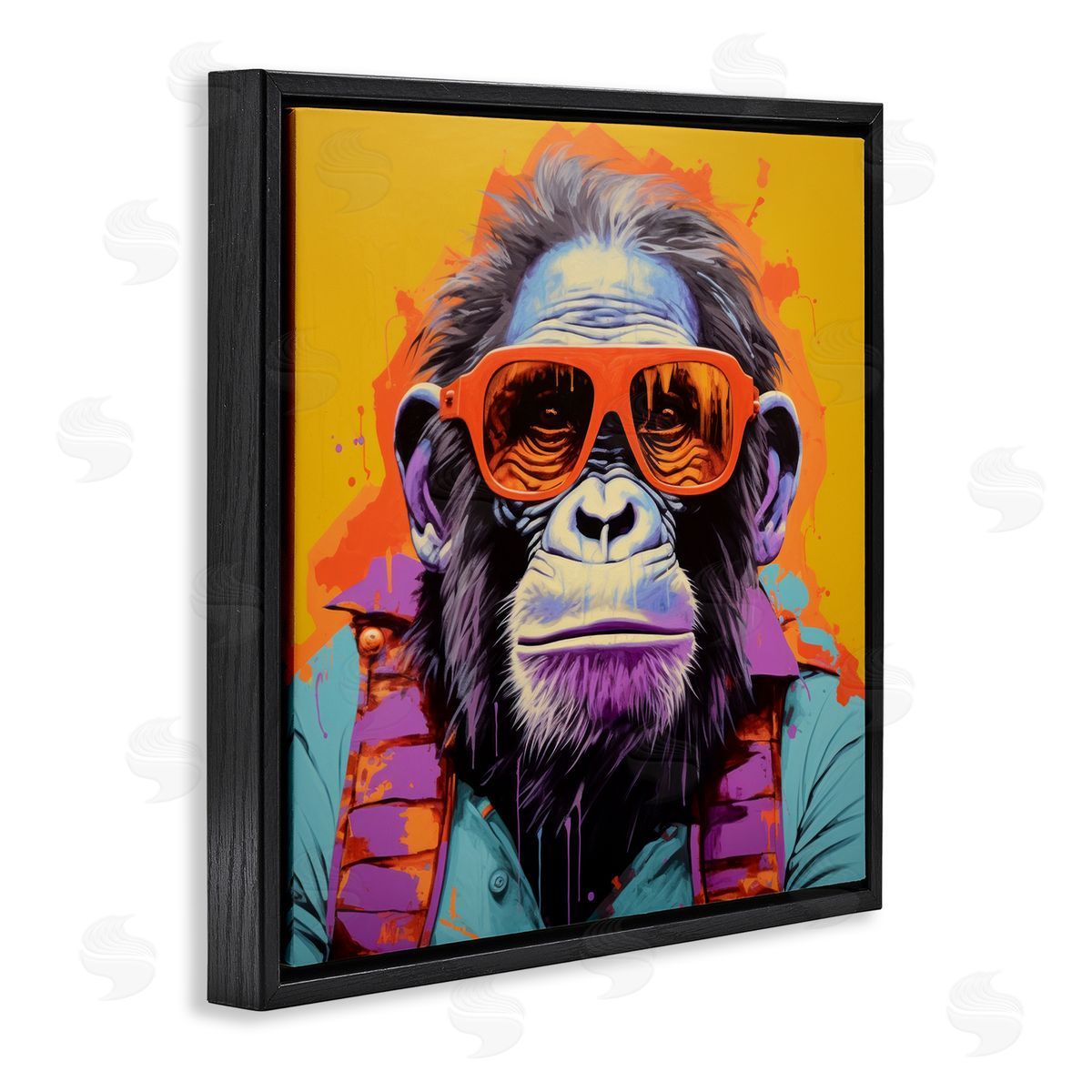 Pop Style Gorilla Black Floating Frame Canvas Wall Art, Home Decor by Irena Orlov
