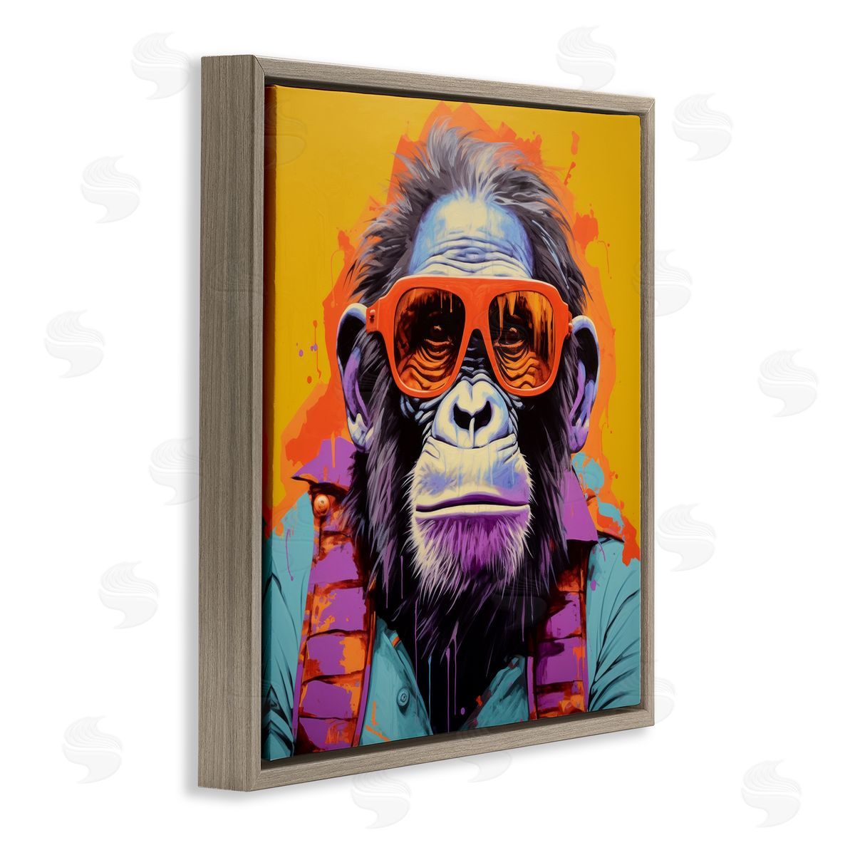 Pop Style Gorilla Brown Floating Frame Canvas Wall Art, Home Decor by Irena Orlov