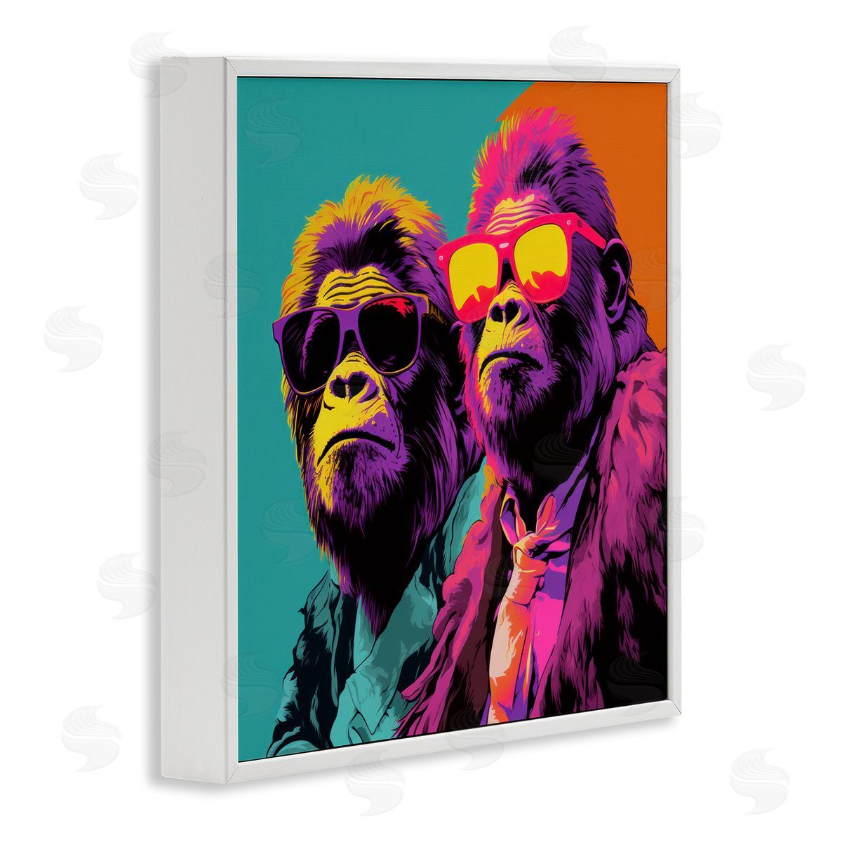 Pop Style Gorilla Duo White Frame Print Wall Art, Home Decor by Irena Orlov