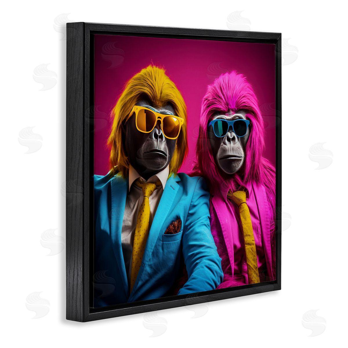 Irena Orlov Pink & Yellow Gorillas Black Floater Frame Canvas Artside_