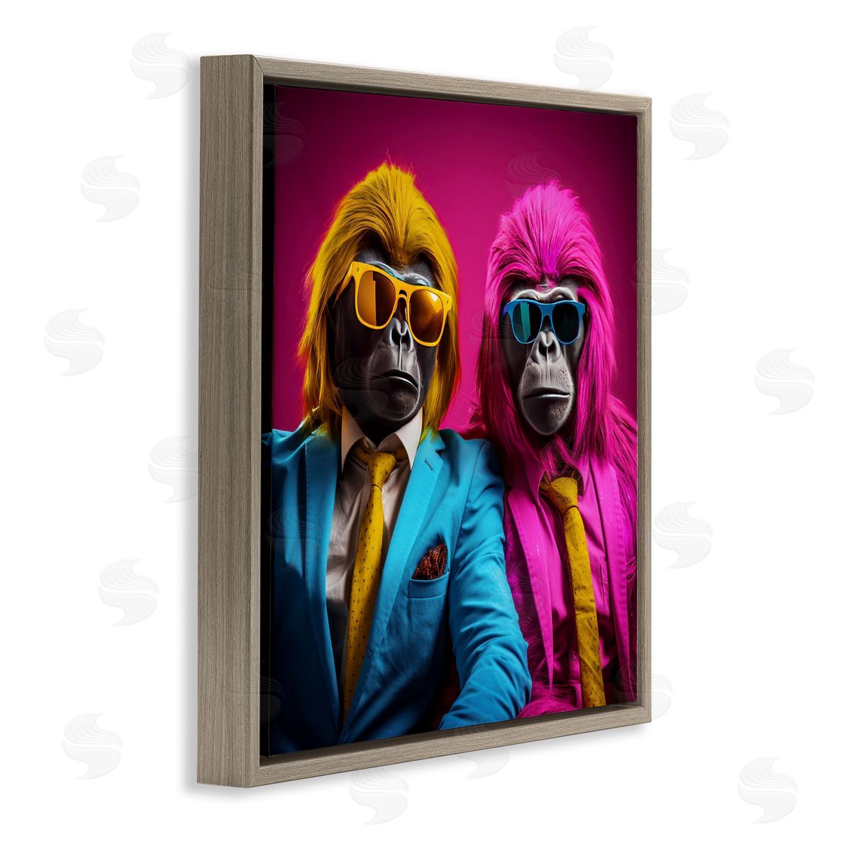 Irena Orlov Pink & Yellow Gorillas Brown Floater Frame Canvas Artside_