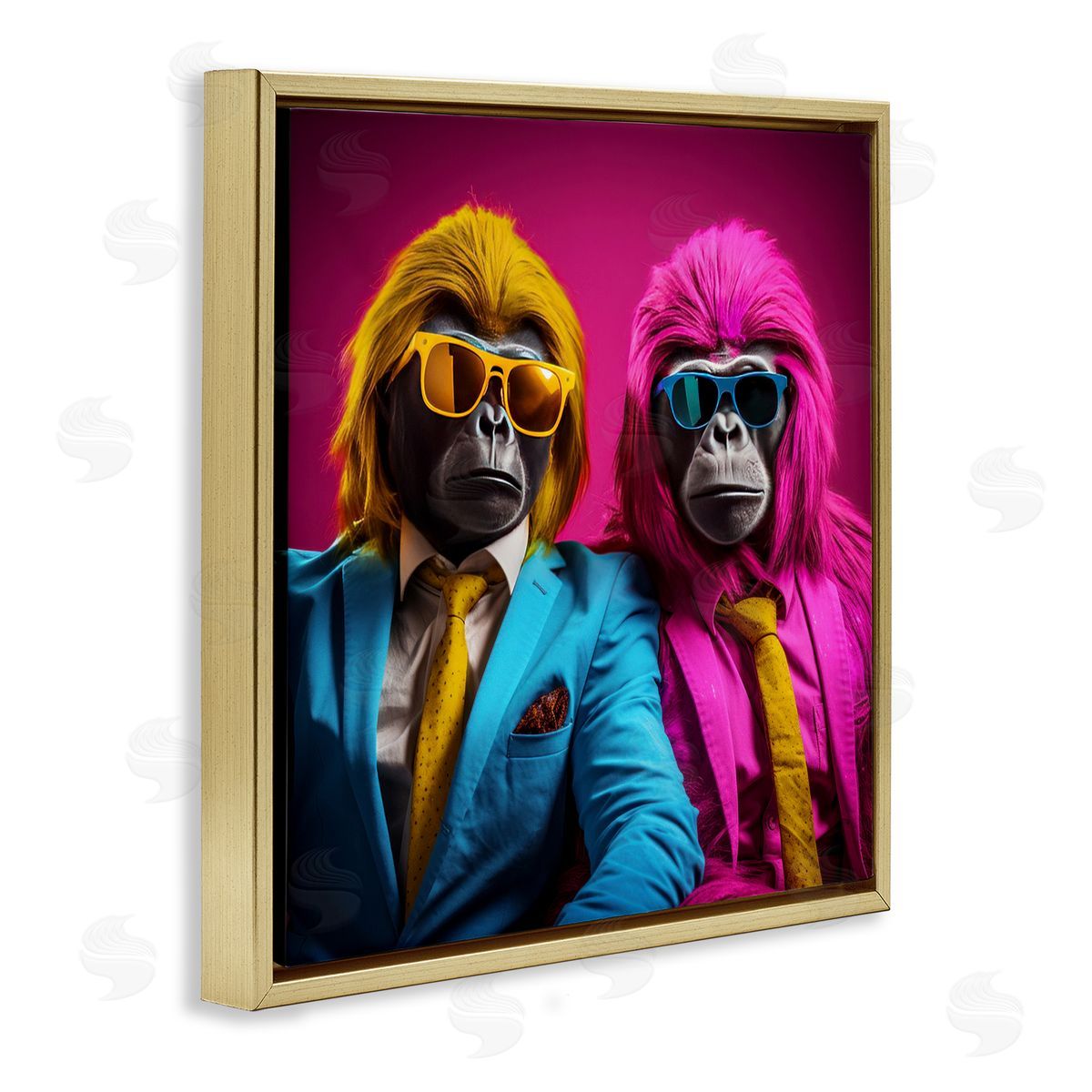 Irena Orlov Pink & Yellow Gorillas Gold Floater Frame Canvas Artside_