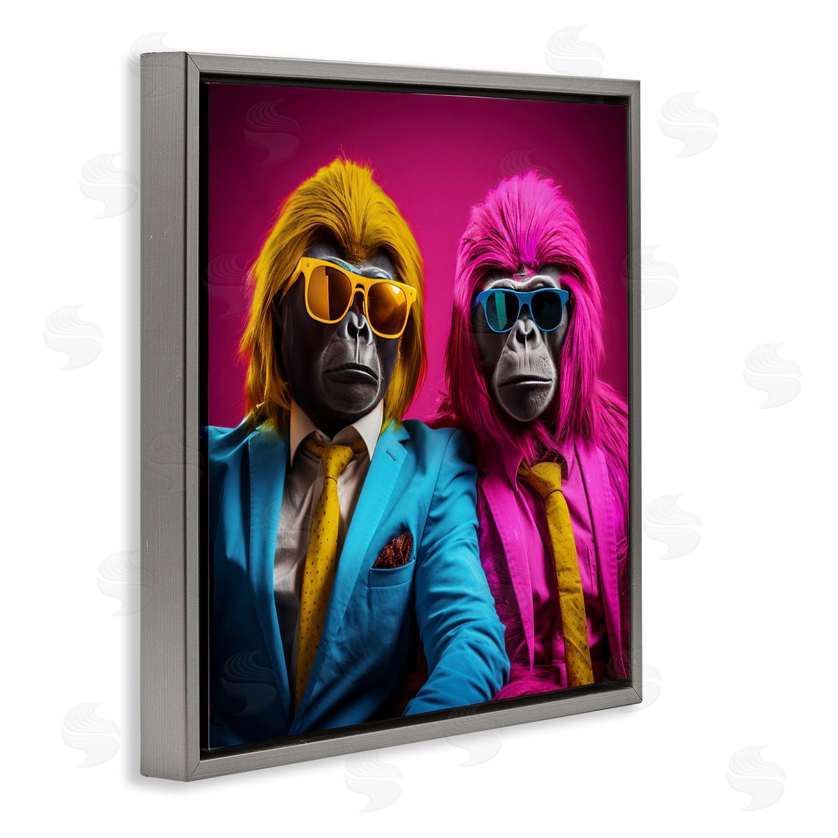 Irena Orlov Pink & Yellow Gorillas Gray Floater Frame Canvas Artside_
