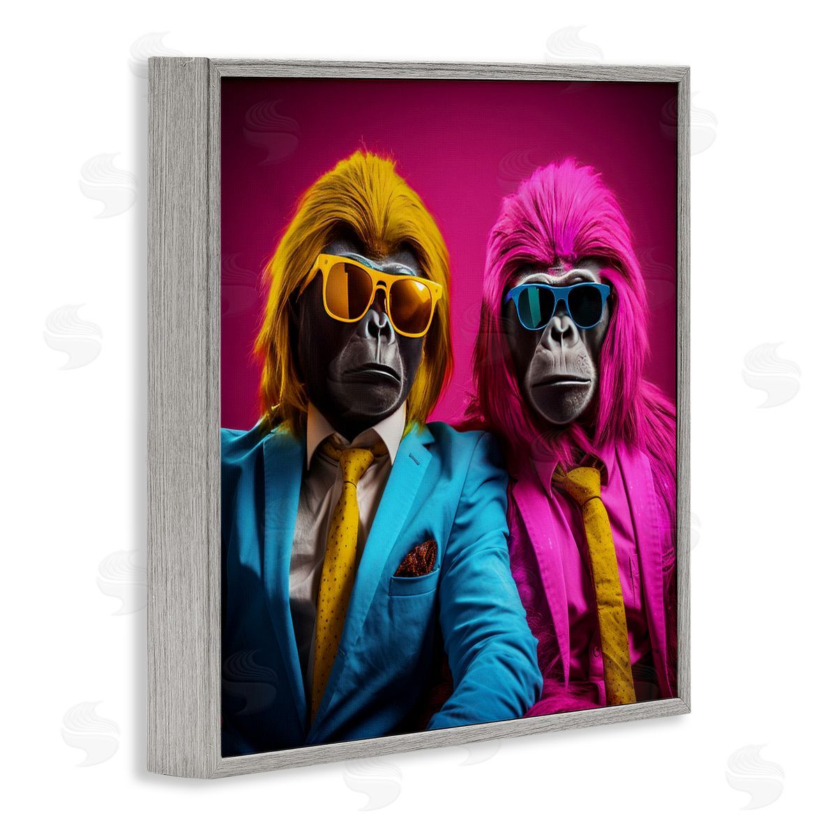 Irena Orlov Pink & Yellow Gorillas Gray Framed Giclee Wall Artside_