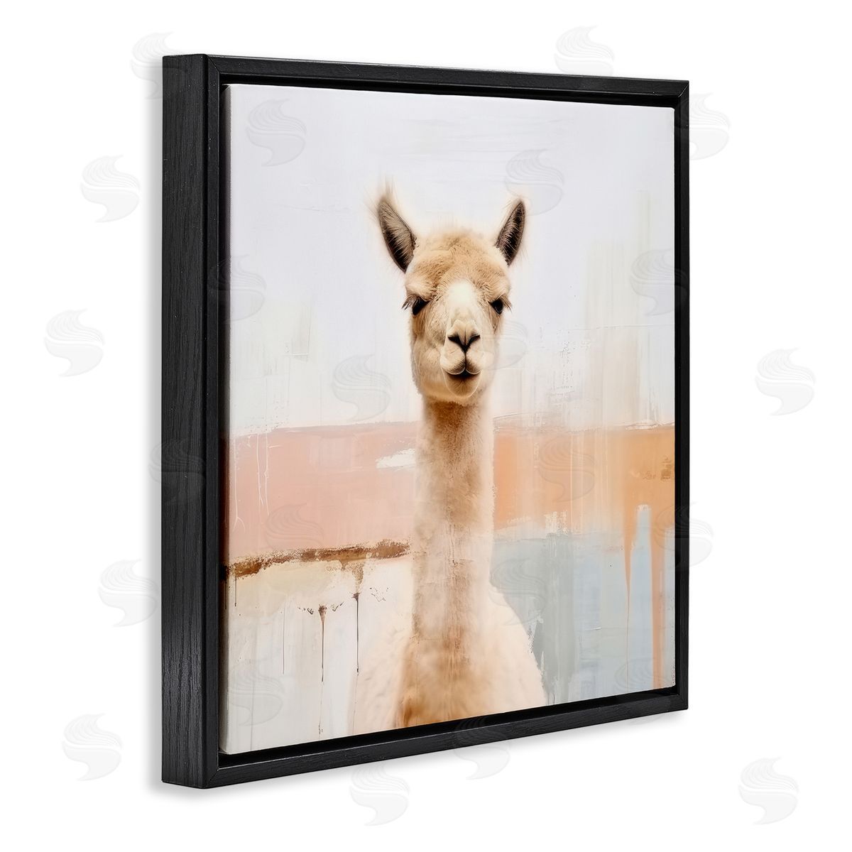 Rustic Llama Portrait Black Floating Frame Canvas Wall Art, Home Decor by Irena Orlov