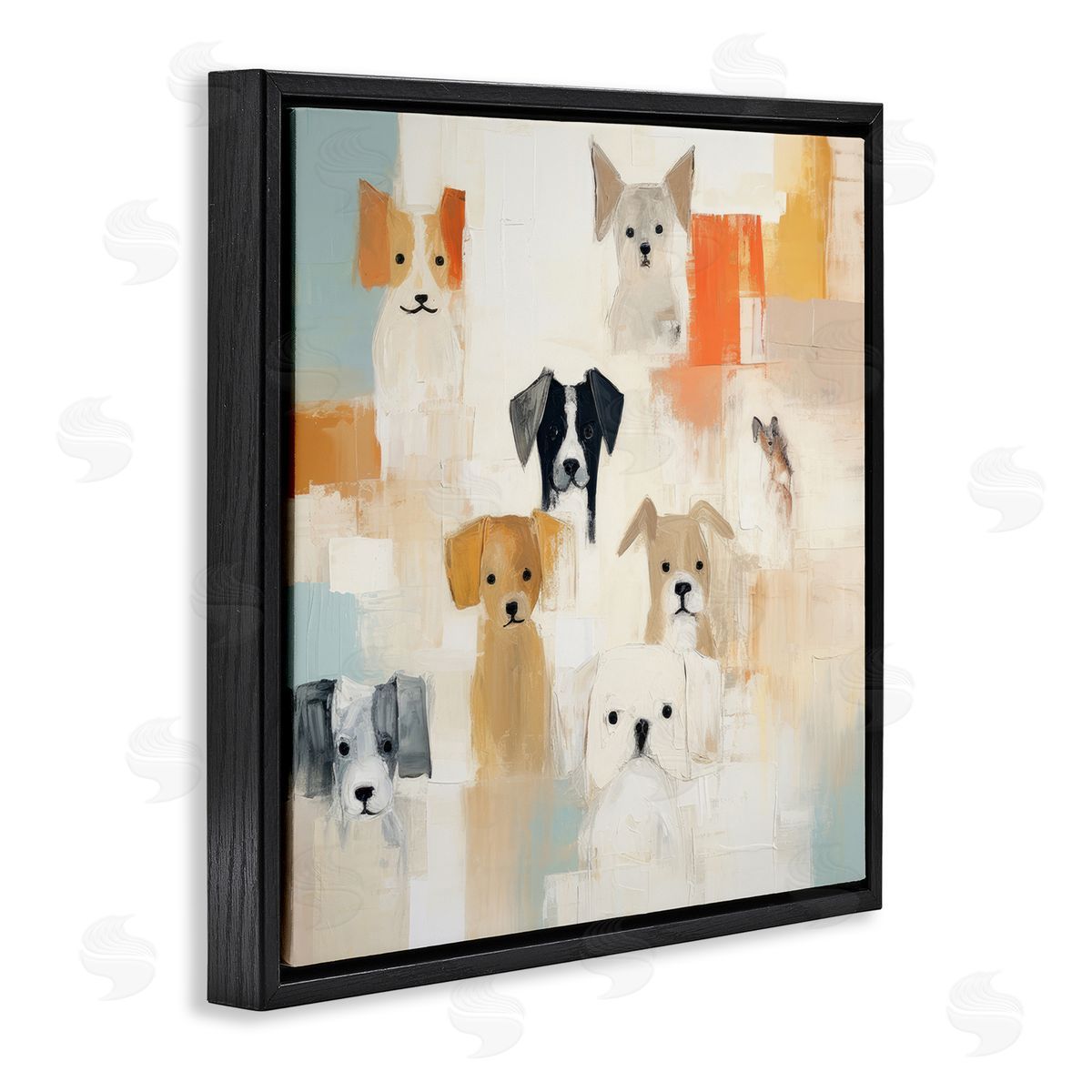 Modern Dog Collage Black Floating Frame Canvas Wall Art, Home Decor by Irena Orlov