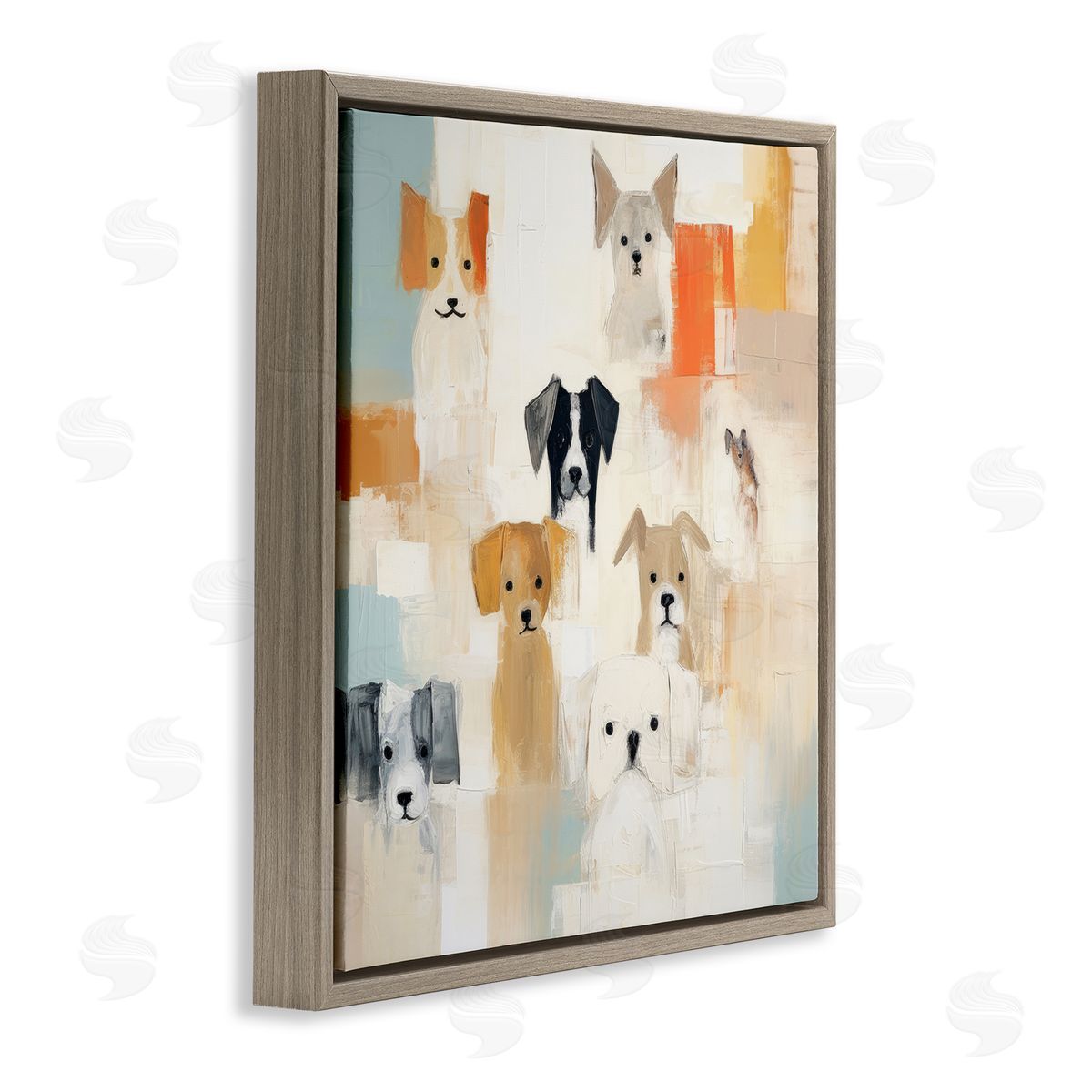 Modern Dog Collage Brown Floating Frame Canvas Wall Art, Home Decor by Irena Orlov