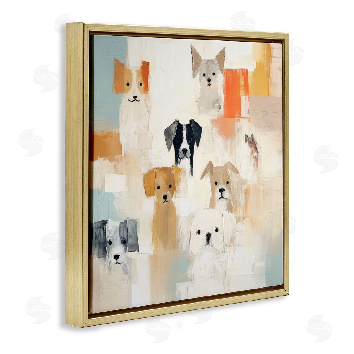 Modern Dog Collage Gold Floating Frame Canvas Wall Art, Home Decor by Irena Orlov