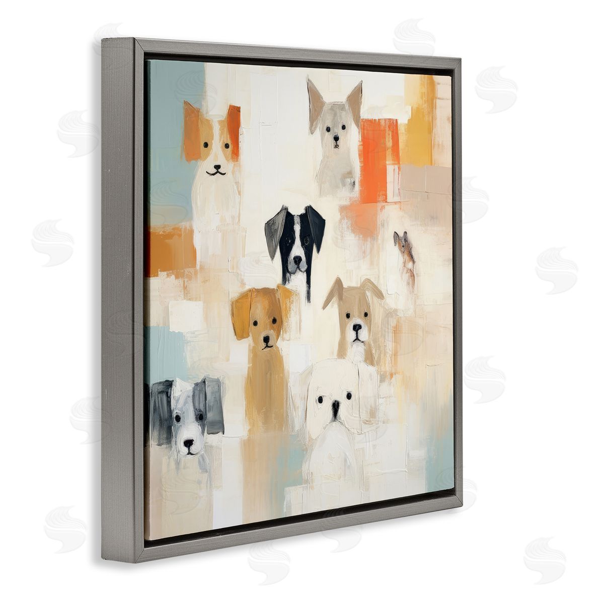 Modern Dog Collage Grey Floating Frame Canvas Wall Art, Home Decor by Irena Orlov