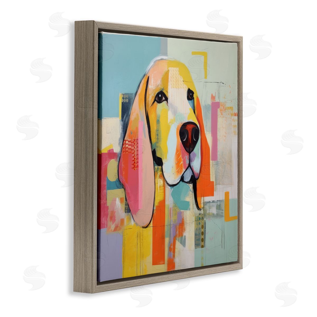 Abstract Dog Portrait Brown Floating Frame Canvas Wall Art, Home Decor by Irena Orlov