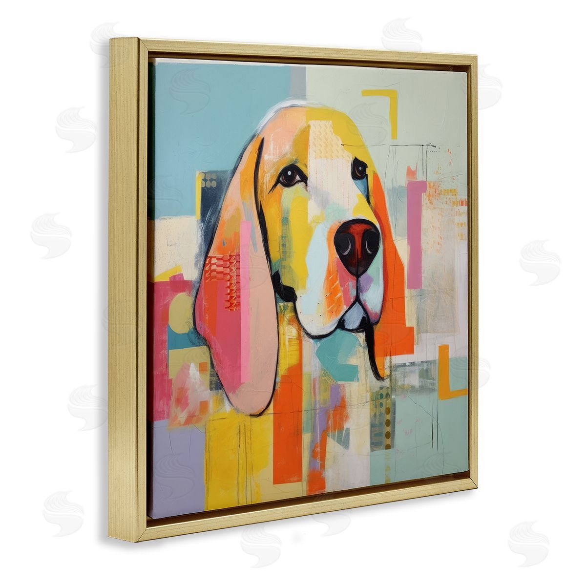Abstract Dog Portrait Gold Floating Frame Canvas Wall Art, Home Decor by Irena Orlov