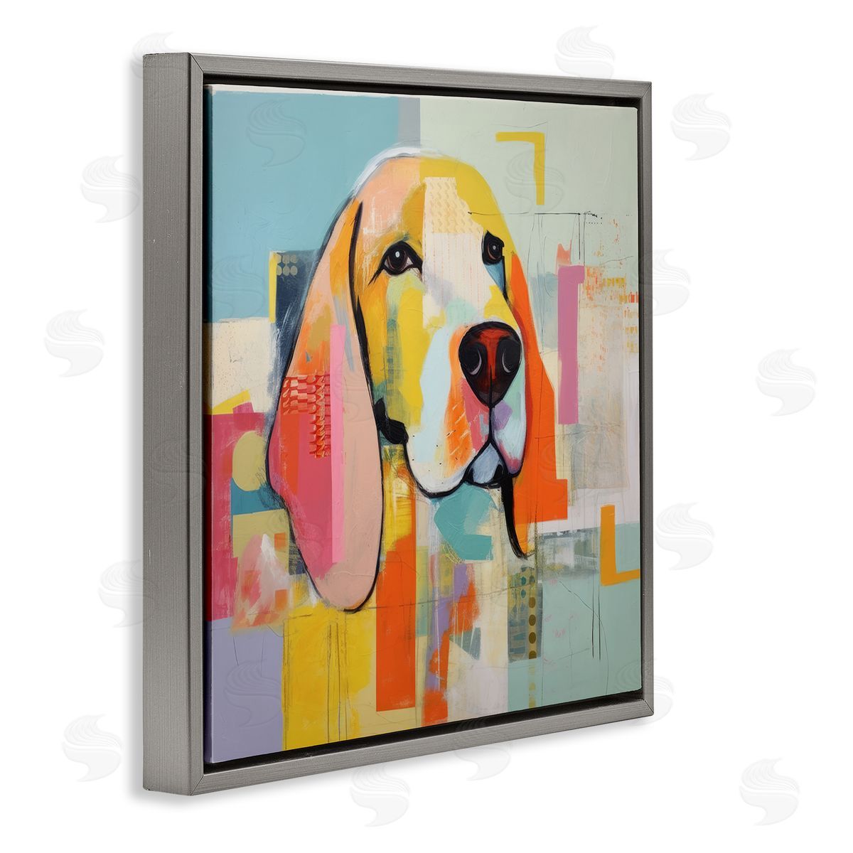 Abstract Dog Portrait Grey Floating Frame Canvas Wall Art, Home Decor by Irena Orlov