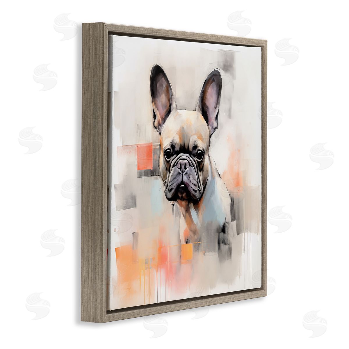 French Bulldog Abstract Brown Floating Frame Canvas Wall Art, Home Decor by Irena Orlov