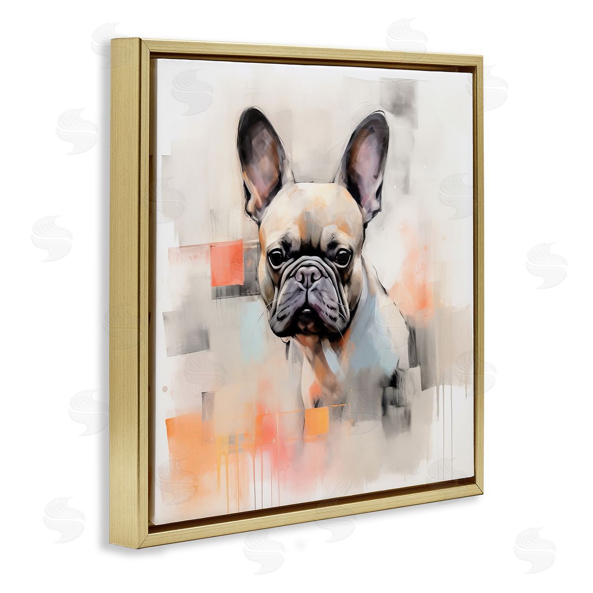 French Bulldog Abstract Gold Floating Frame Canvas Wall Art, Home Decor by Irena Orlov
