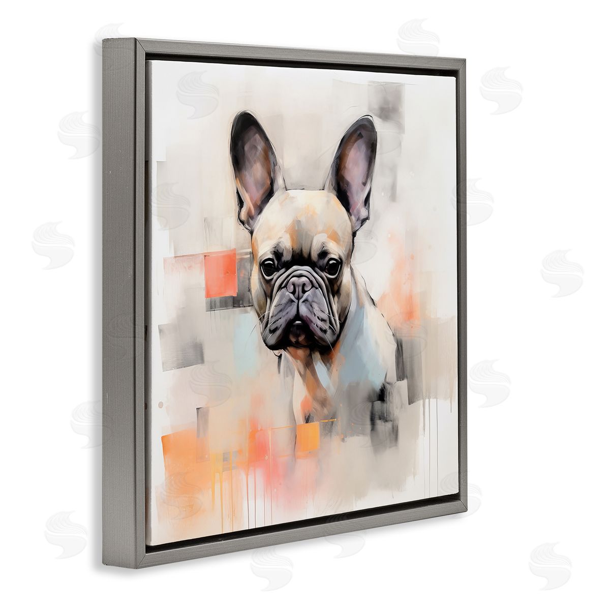 French Bulldog Abstract Grey Floating Frame Canvas Wall Art, Home Decor by Irena Orlov