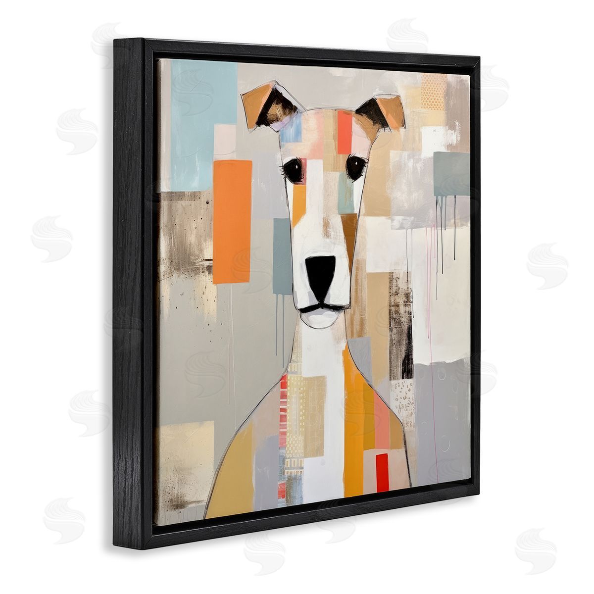 Dog Face Abstract Collage Black Floating Frame Canvas Wall Art, Home Decor by Irena Orlov