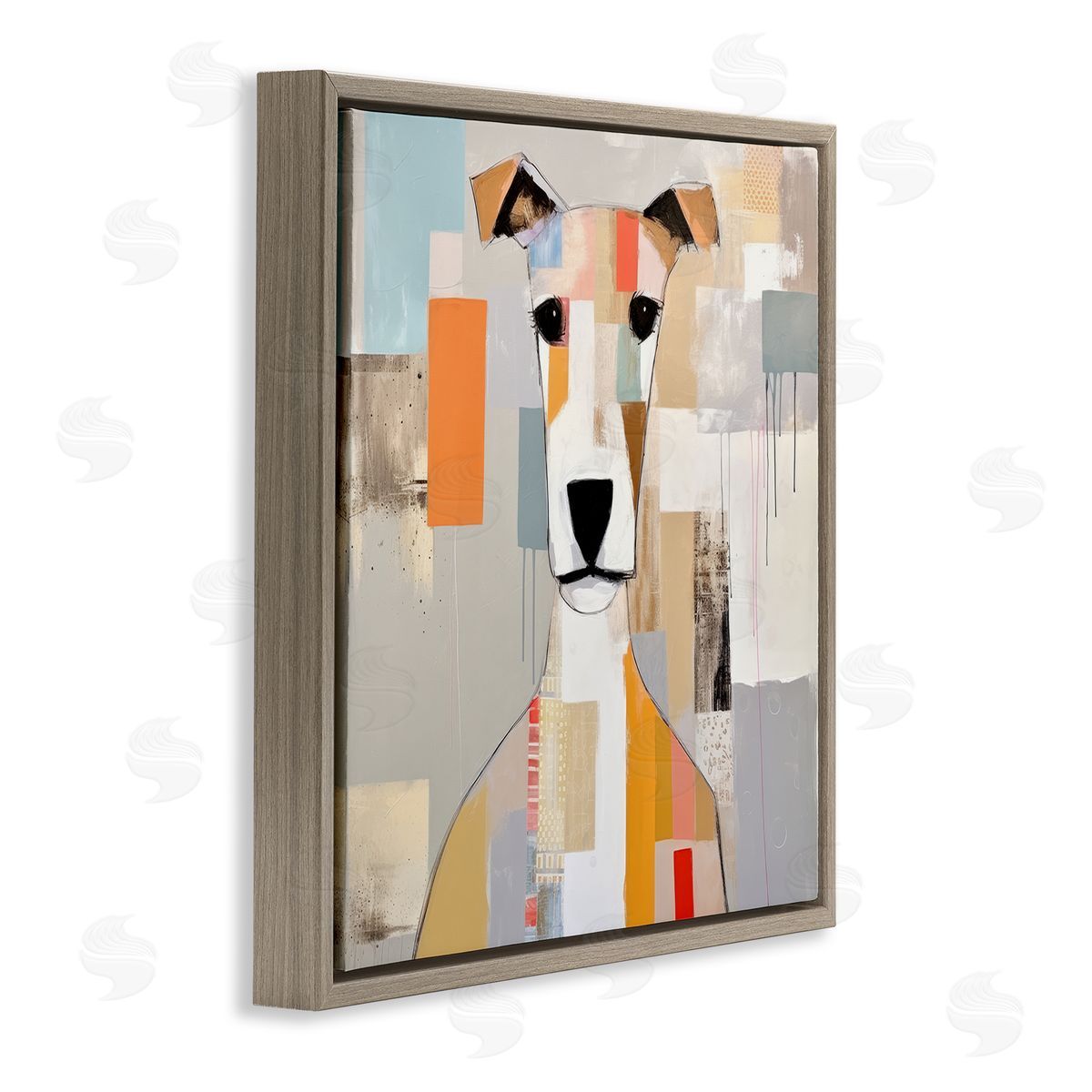 Dog Face Abstract Collage Brown Floating Frame Canvas Wall Art, Home Decor by Irena Orlov