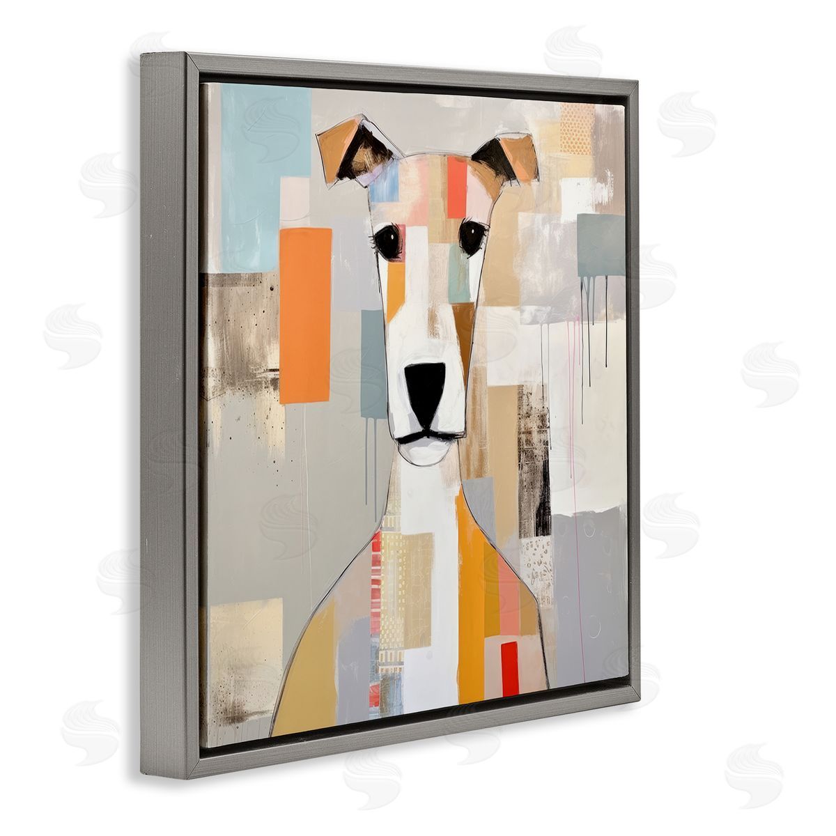 Dog Face Abstract Collage Grey Floating Frame Canvas Wall Art, Home Decor by Irena Orlov