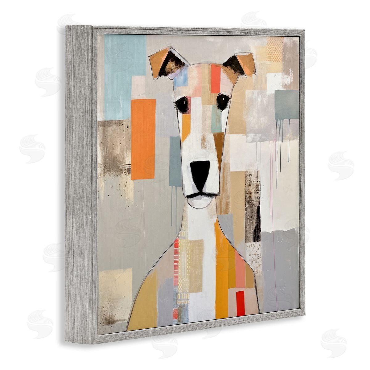 Dog Face Abstract Collage Grey Frame Print Wall Art, Home Decor by Irena Orlov