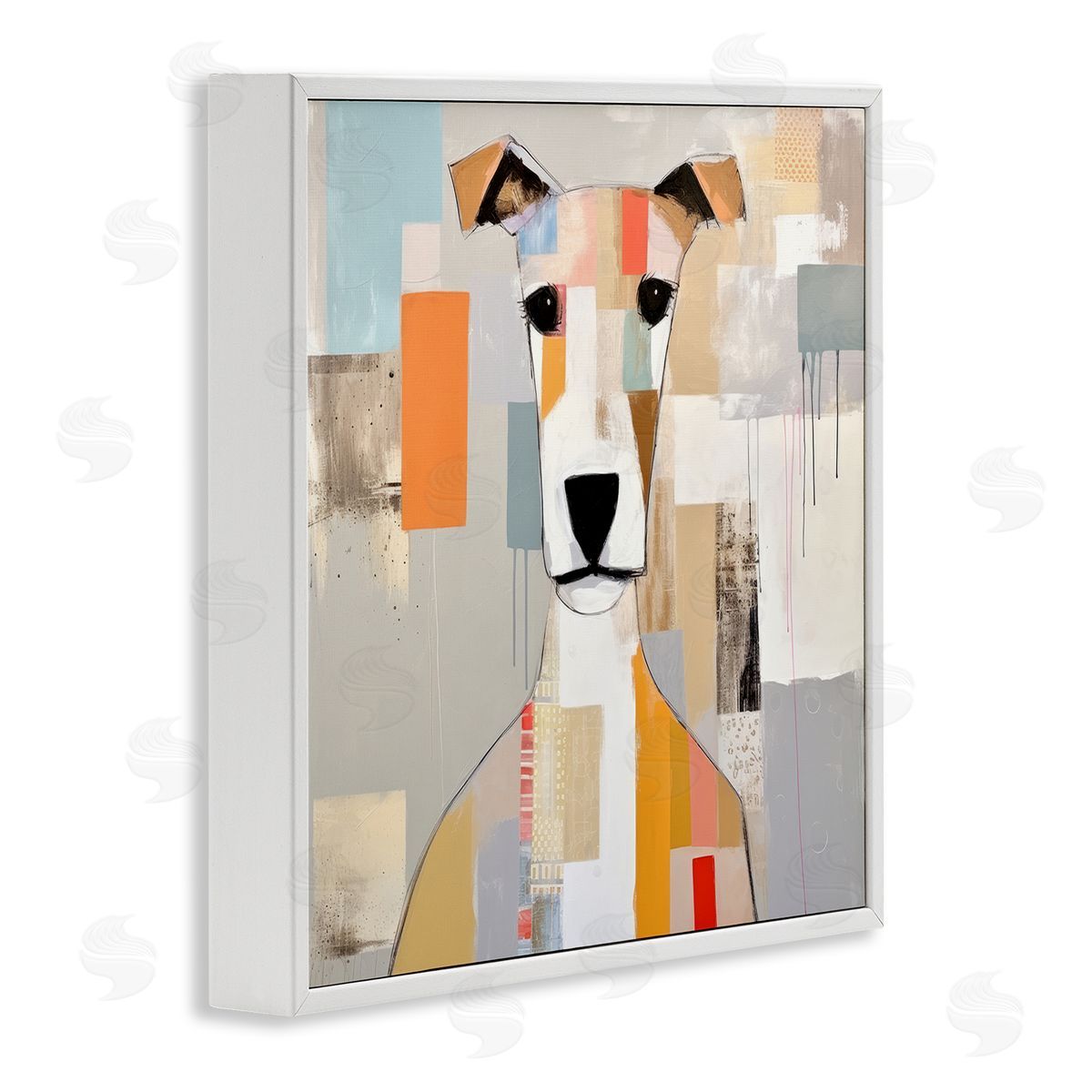 Dog Face Abstract Collage White Frame Print Wall Art, Home Decor by Irena Orlov