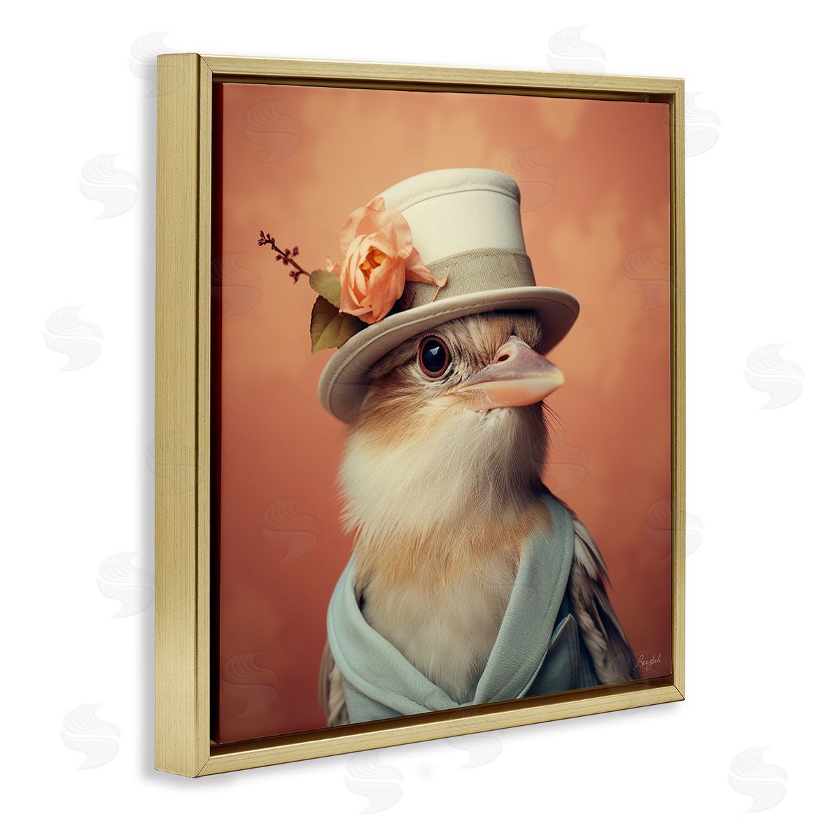 Roozbeh Bird in Vintage Hat Gold Floater Frame Canvas Artside_