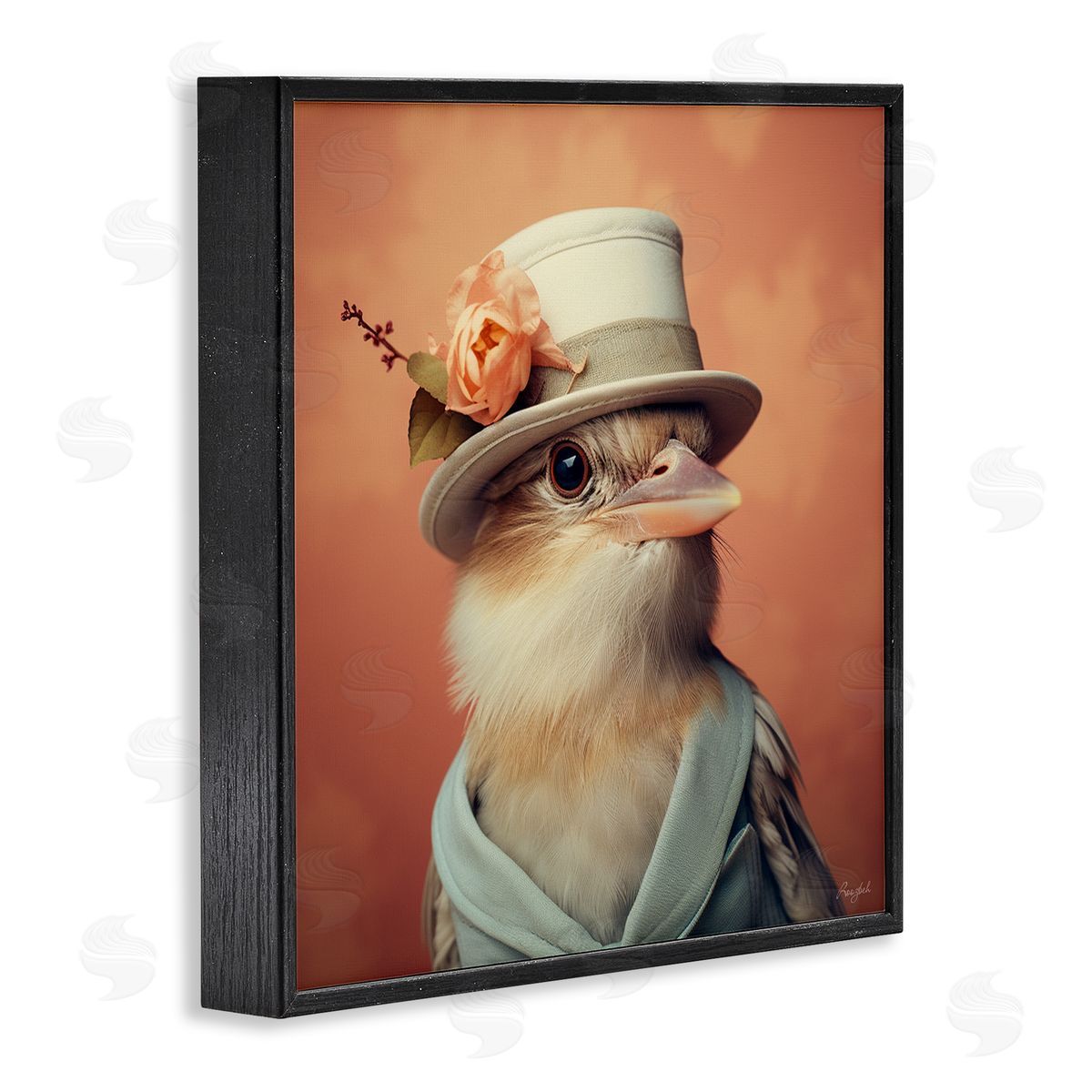 Roozbeh Bird in Vintage Hat Black Framed Giclee Wall Artside_