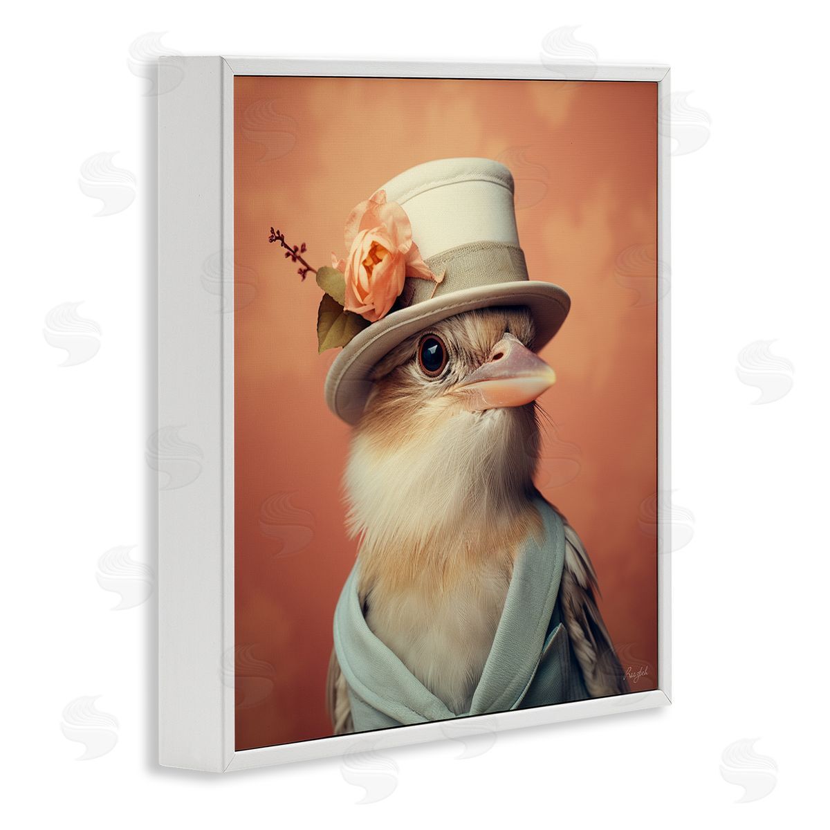 Roozbeh Bird in Vintage Hat White Framed Giclee Wall Artside_