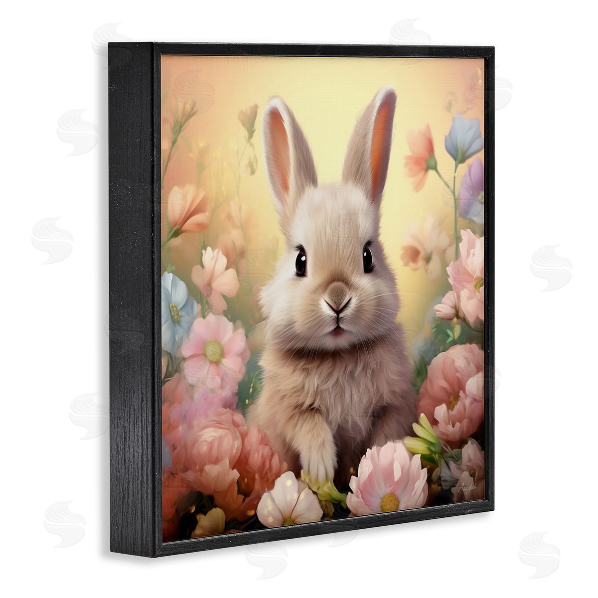 Bunny in Meadow Black Frame Print Wall Art, Home Decor by Roozbeh