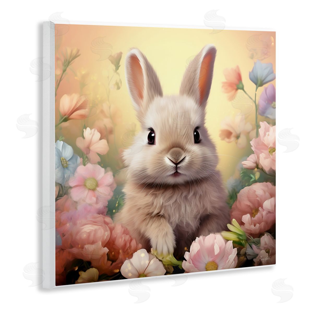 Bunny in Meadow Wood Plaque Wall Art, Home Decor by Roozbeh