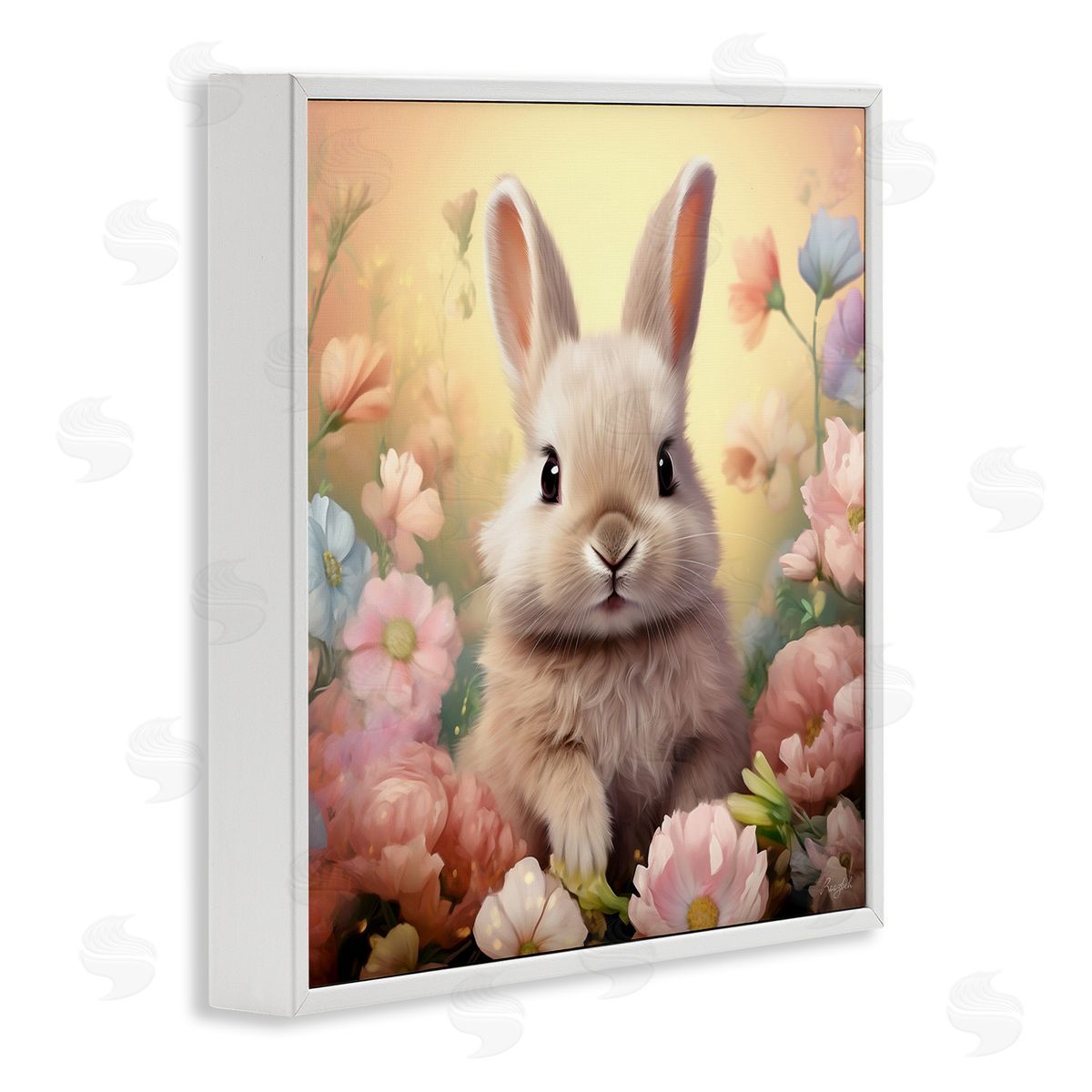 Bunny in Meadow White Frame Print Wall Art, Home Decor by Roozbeh