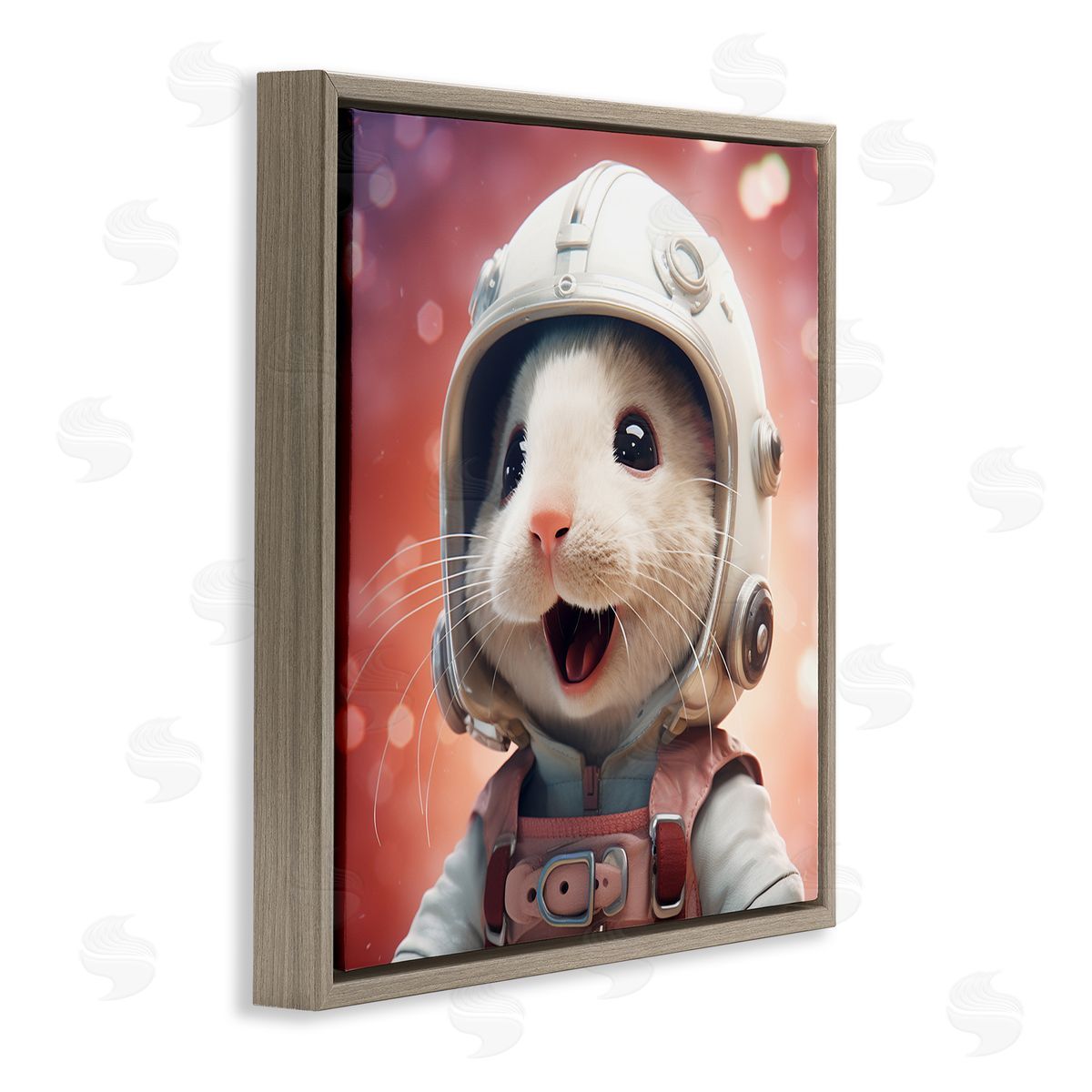 Astronaut Mouse Portrait Brown Floating Frame Canvas Wall Art, Home Decor by Roozbeh
