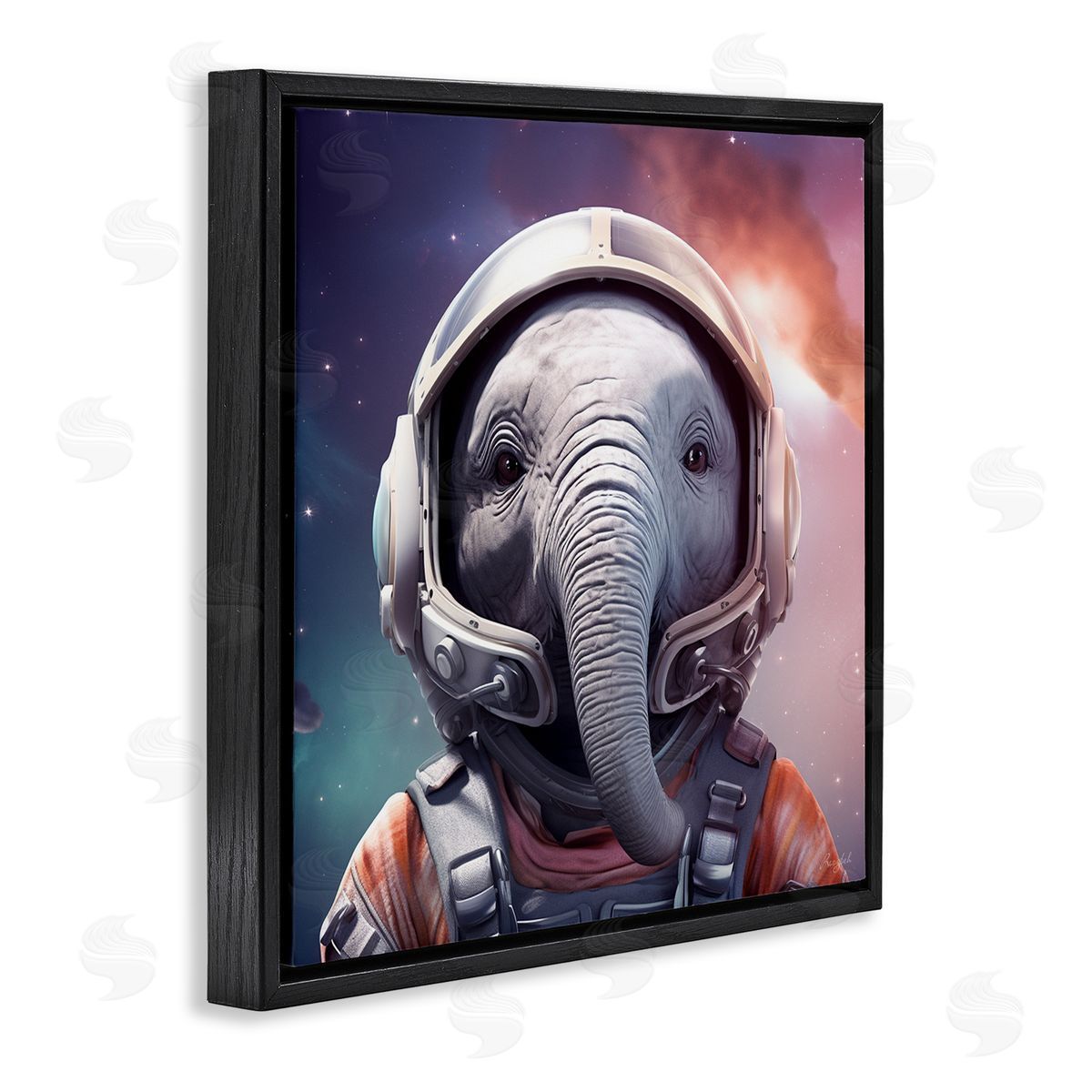 Roozbeh Astronaut Elephant Portrait Black Floater Frame Canvas Artside_