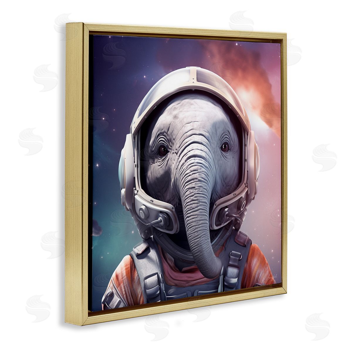 Roozbeh Astronaut Elephant Portrait Gold Floater Frame Canvas Artside_