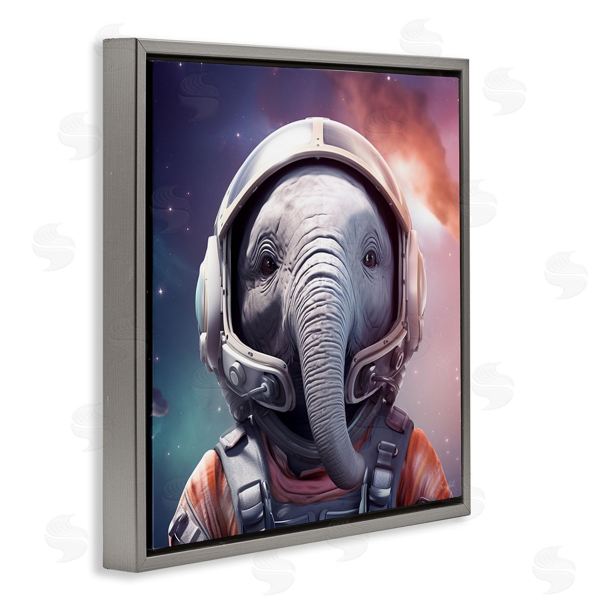 Roozbeh Astronaut Elephant Portrait Gray Floater Frame Canvas Artside_