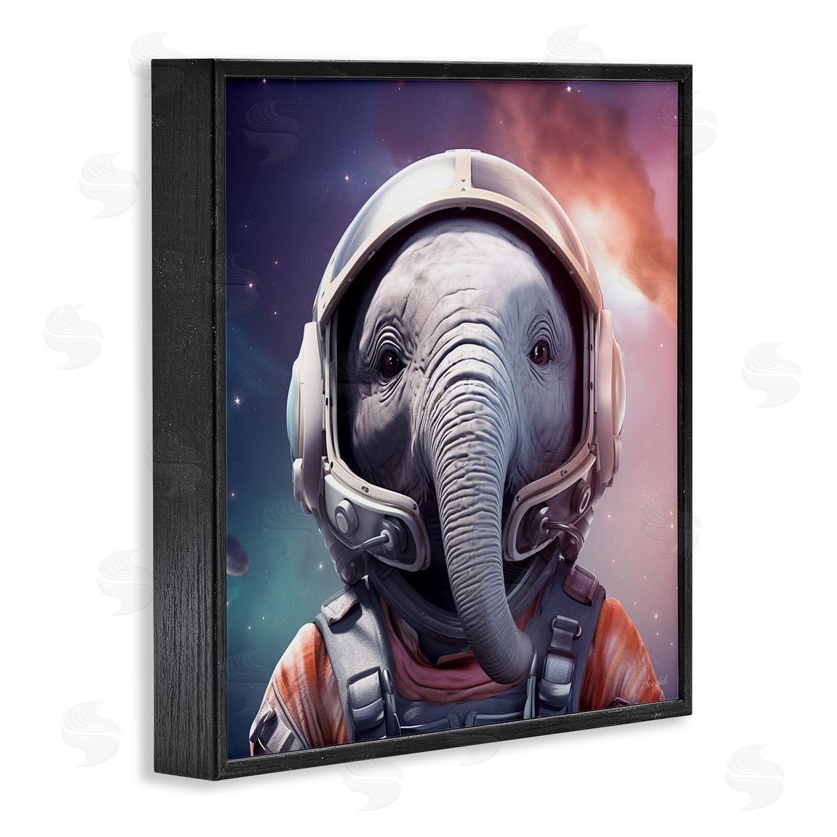 Roozbeh Astronaut Elephant Portrait Black Framed Giclee Wall Artside_