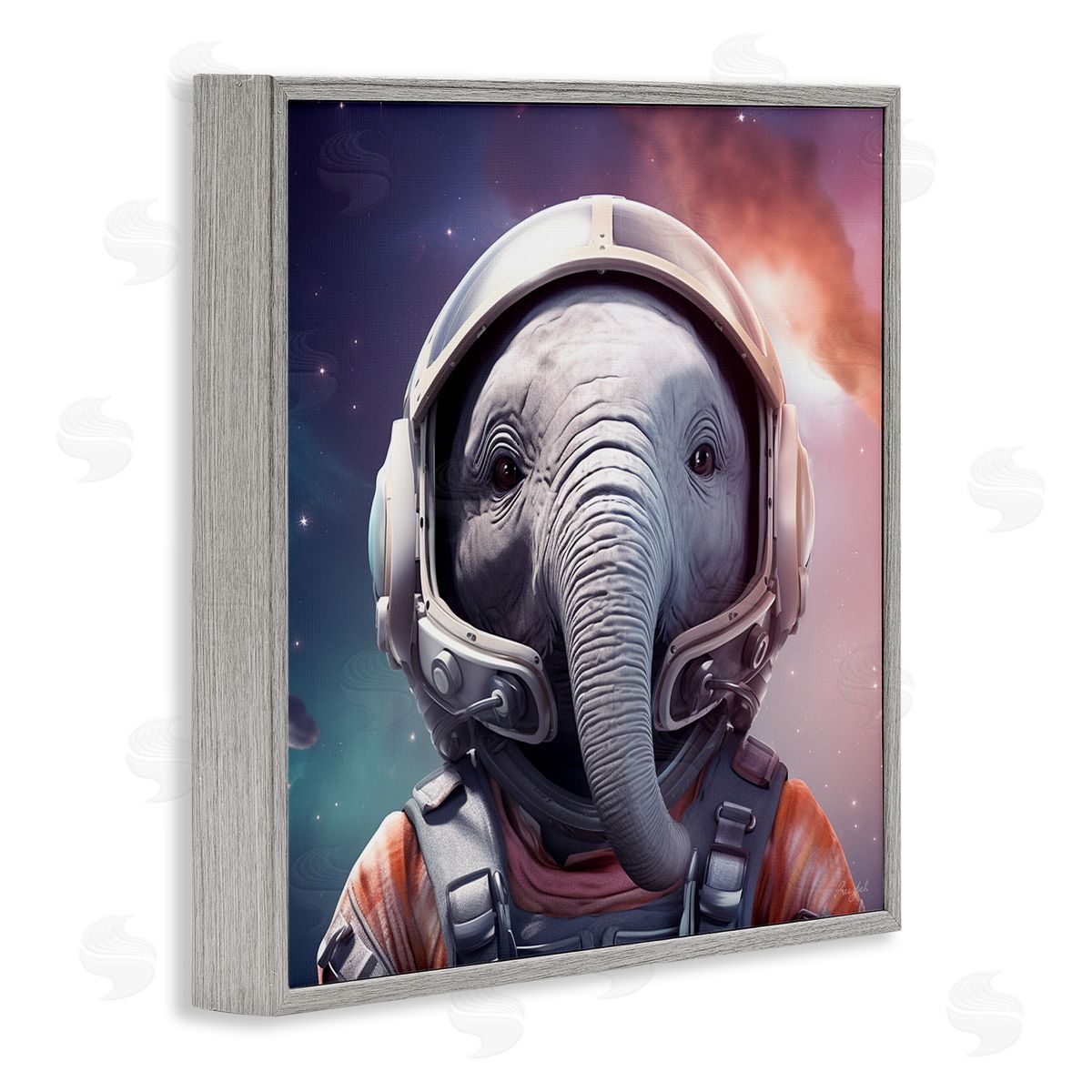Roozbeh Astronaut Elephant Portrait Gray Framed Giclee Wall Artside_