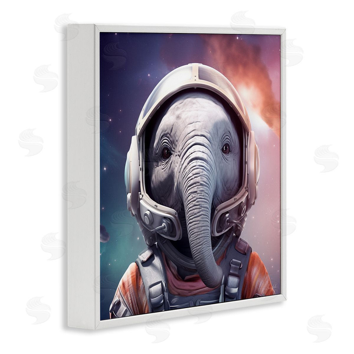 Roozbeh Astronaut Elephant Portrait White Framed Giclee Wall Artside_
