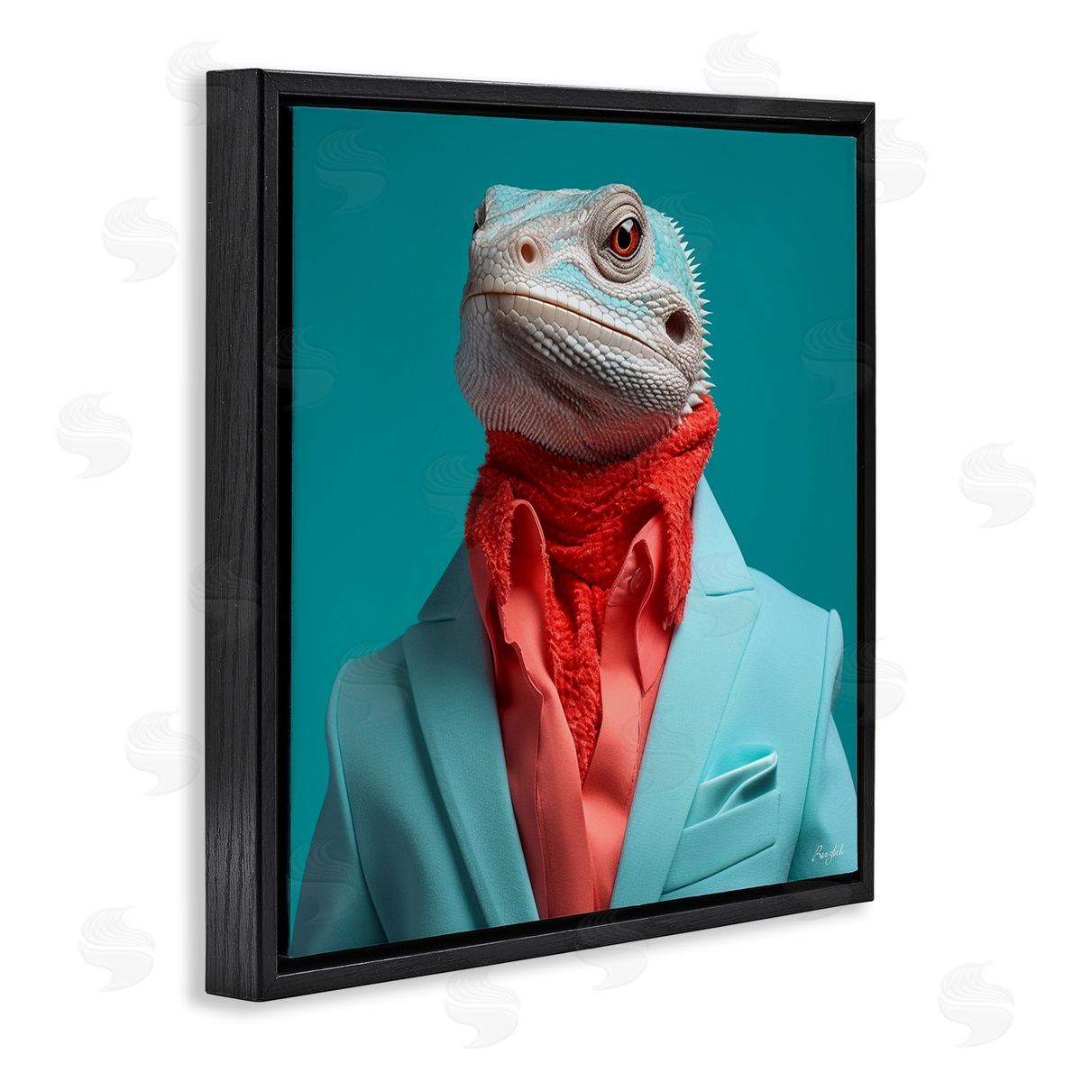 Roozbeh Trendy Iguana Portrait Black Floater Frame Canvas Artside_