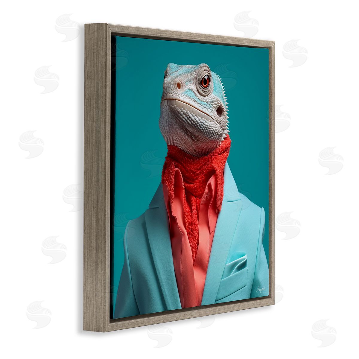 Roozbeh Trendy Iguana Portrait Brown Floater Frame Canvas Artside_