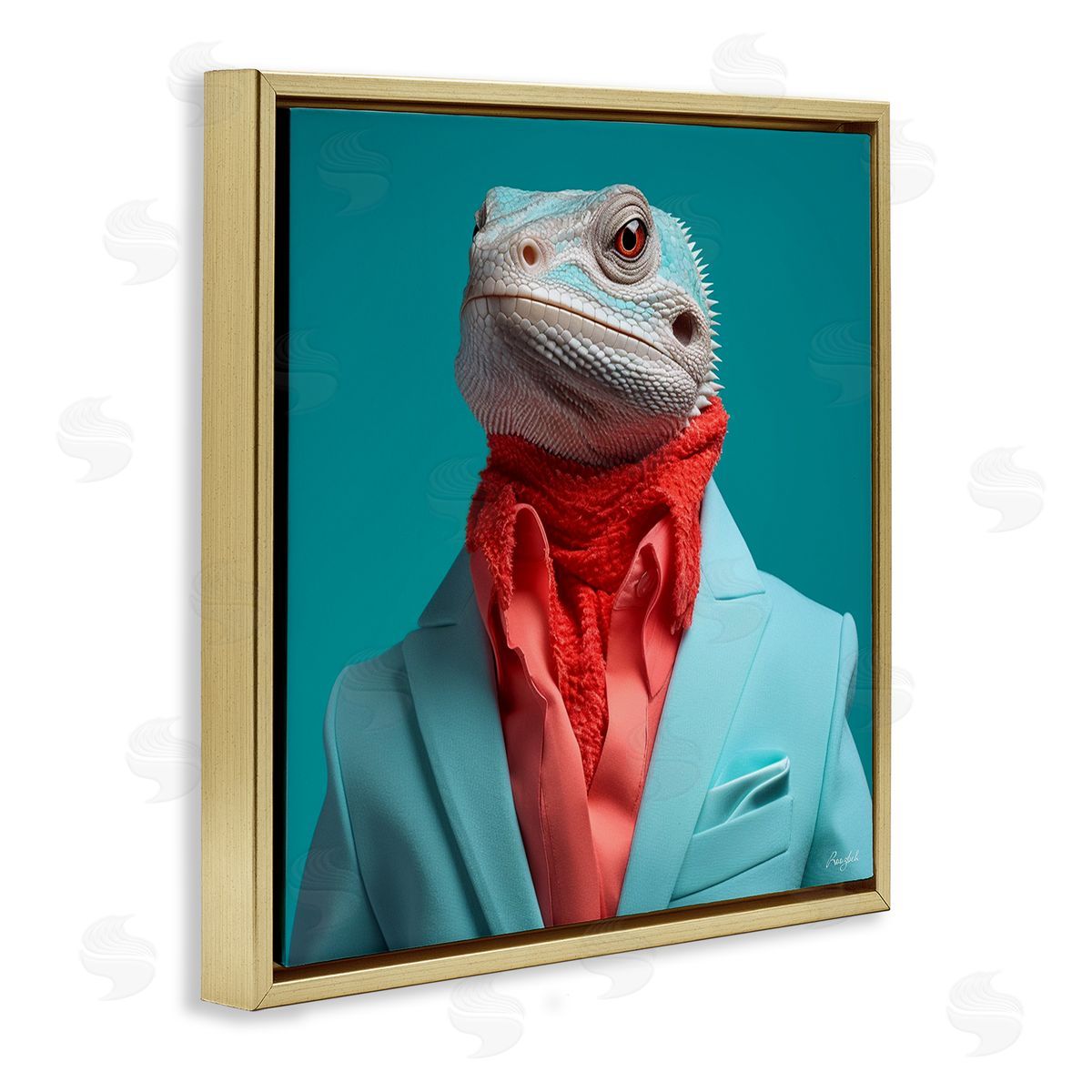 Roozbeh Trendy Iguana Portrait Gold Floater Frame Canvas Artside_
