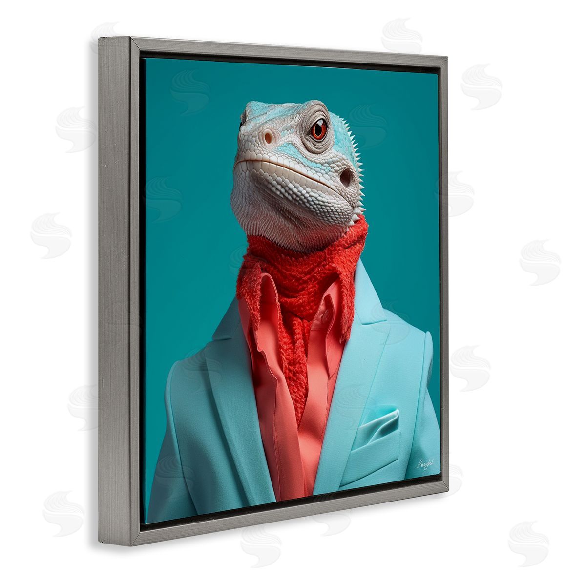 Roozbeh Trendy Iguana Portrait Gray Floater Frame Canvas Artside_