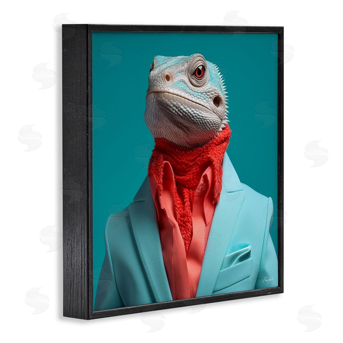 Roozbeh Trendy Iguana Portrait Black Framed Giclee Wall Artside_