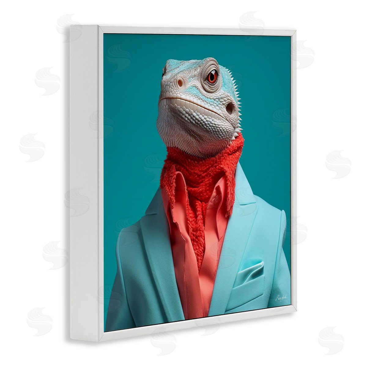 Roozbeh Trendy Iguana Portrait White Framed Giclee Wall Artside_