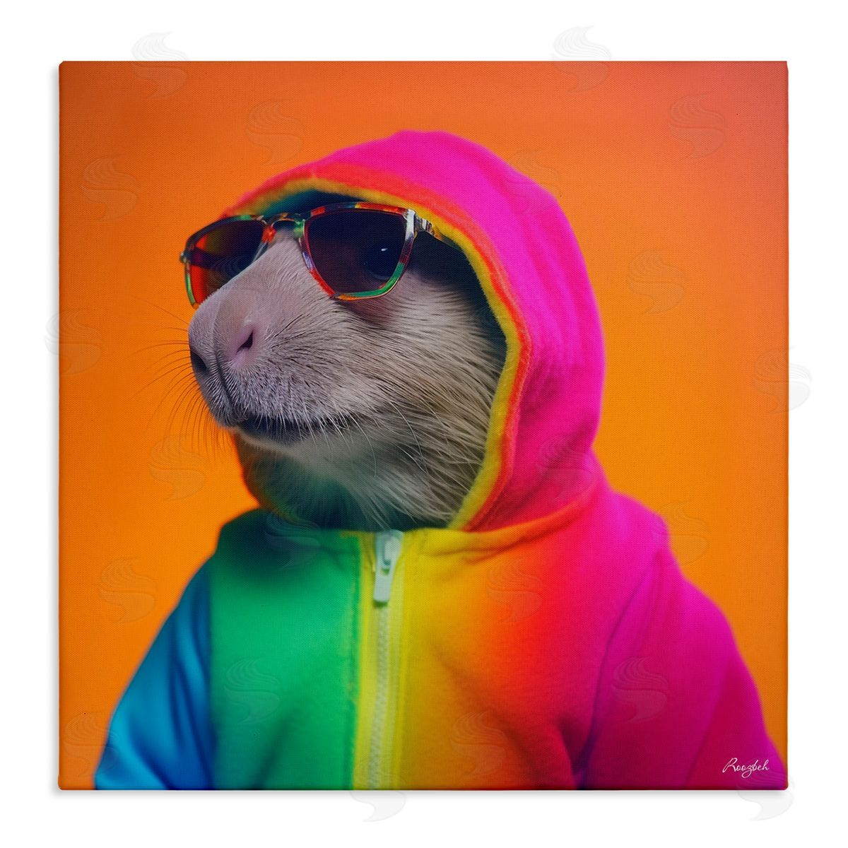 Roozbeh Rainbow Beaver Portrait Canvas Wall Art