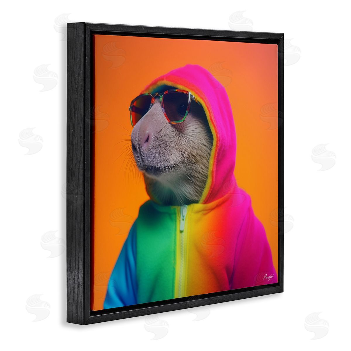 Roozbeh Rainbow Beaver Portrait Black Floater Frame Canvas Artside_